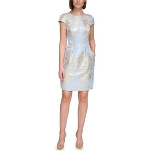 Vince Camuto Blue Metallic Foiled Jacquard Fit-And-Flare Dress- NWT